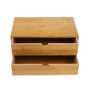 Mini 2 Drawer Box, Storage Box with Drawers, Bamboo Wooden Desk Drawer for Stamps, Notes, Paper Clips, Scissors, Tickets