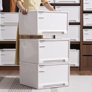 Wardrobe Storage Box Stackable Drawer Style Container Household Plastic Organizer Box High-capacity Bedside Storage Containers