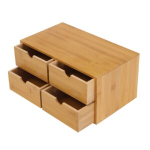 Nan Bamboo Desk Organizer with 4 Drawers, Smooth Touch and Easy-to-Clean Design for Tidy Storage