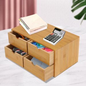 Bamboo Desk Organizer, 4 Drawers, Natural Finish, Practical Storage for Office