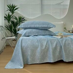Summer 100% Bamboo Fiber Sleeping Mat Soft Cooling Antibacterial Printed Flat Sheet Twin Full Size Single Double Bed Cover