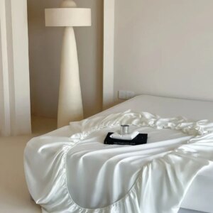 1pc White Luxury Lyocell Fitted Sheet,Silky Summer Cooling Mattress Cover With Elastic Bands For1.2/1.5/1.8m Bed Home Wedding