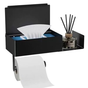 304 Stainless Steel Tissue Box Bathroom Square Tissue Holder Toilet Paper Holder No Punching Paper Roll Holder Wipe Box