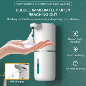 Automatic Touchless Foaming Soap Dispenser 380ml 4 Level Adjustable USB Rechargeable Electric Wall Mounted for Bathroom Kitchen