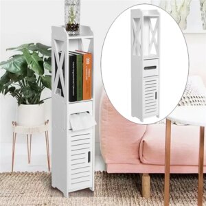 Bathroom Storage Cupboard 80x15.5x15CM Bathroom Toilet Furniture Cabinet White Wood Cupboard Shelf Tissue Storage Rack