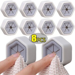 8/1pcs Self-adhesive Towel Plug Holder Punch Free Wall Mounted Tea Towels Bathroom   Rack Kitchen Rags Cloth Clips Wall shelves