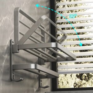 Gun Grey Towel Rack 40-60CM Movable Holder With Hook Wall Mount Shelf Aluminum Shower Bar Hanger Set For Bathroom Accessories