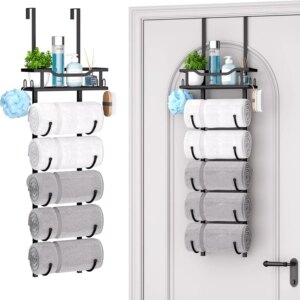 Over The Door Towel Rack - 6 Tier Towel Racks for Bathroom Wall Mounted, Towel Holder with Shelf, Hanging Rolled Towel Storage