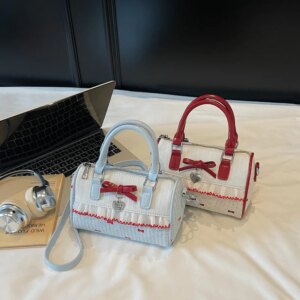 ‌2025 Sweet Dot Bow Boston Bag Women Small Batch Pillow Shoulder Tote Multi-Way Vintage Chic
