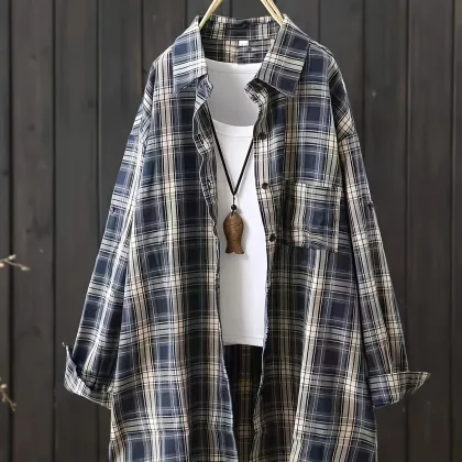 Plus-size Women's Top Black and White Plaid Polo Collar Shirt Spring and Summer Commute To Wear with 2025 Explosion