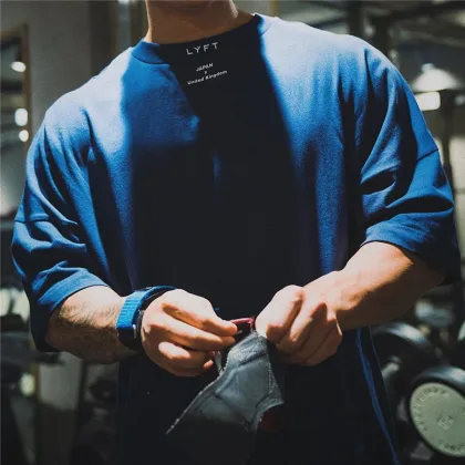 JAPAN&UK Cotton Gym Shirt Sport T Shirt Men Short Sleeve Running Shirt Men Workout Training Tees Fitness Loose large size M-XXXL