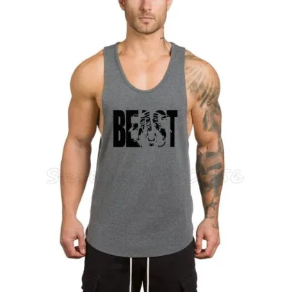 BEAST Fitness Men Tank Tops Bodybuilding Clothes Cotton Workout Vest Gym Stringer Sleeveless Shirt Sportswear Undershirt