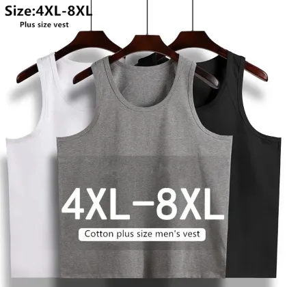 Summer Men Basic Vest Sports 150KG Cotton Plus Size 6XL 7XL 8XL White Black T-shirt Stretched Gray Loose Undershirt Sweat Shirt