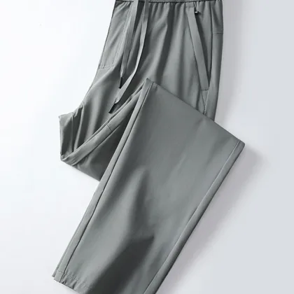 Summer Men's Casual Pants Korean Fashion Outdoor Ice Silk Light Cool Quick Dry Golf Pants Male Elastic Waist Straight Trousers