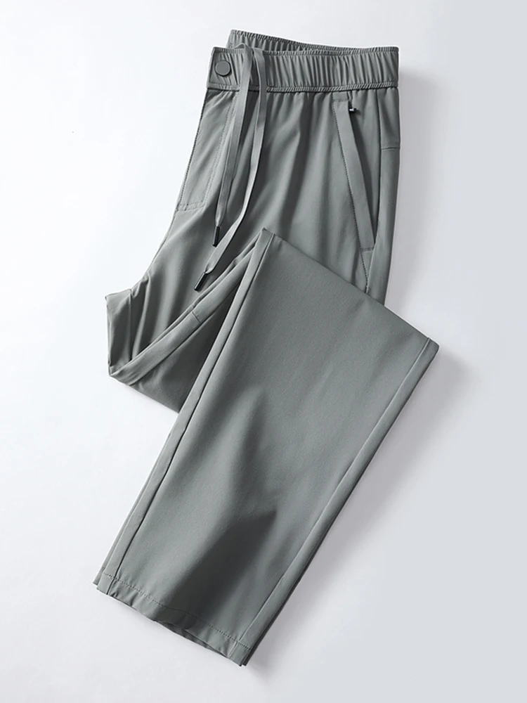 Summer Men's Casual Pants Korean Fashion Outdoor Ice Silk Light Cool Quick Dry Golf Pants Male Elastic Waist Straight Trousers