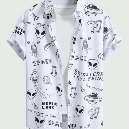 Summer Men Women Seaside button-down Versatile Shirts With Personalized And Interesting Print Design short-sleeved Fashion Tops