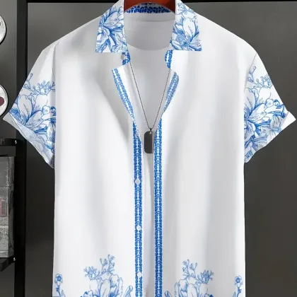 Hawaiian Shirt Summer Crisp Simple Everyday Men's And Women's Lapel Button-down Top Oversized Cool Casual Cloting