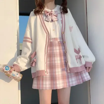 2025 Autumn Winter Women Sweater Loose Japanese Style Sweet Knitted Cardigan Embroidery Oversize Harajuku Female Cardigans Cute