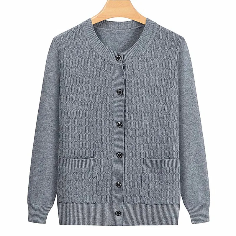 Fashion Grandma Knitted Cardigan Autumn Winter New Women's Sweater Top Middle Aged Mother Knitwears Coat кардиган женский