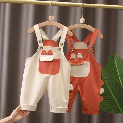 IENENS Girl Boy Overalls Dungarees 1-4Y Solid Color Children Long Pants Kids Jumpsuit Clothes Clothing Baby Trousers