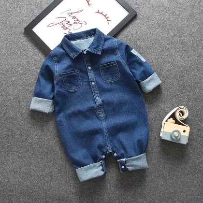 DIIMUU Baby Children Boys Clothes Rompers Toddler Kids Overalls Denim Pants Casual Jumpsuits Long Sleeve Fashion Trousers