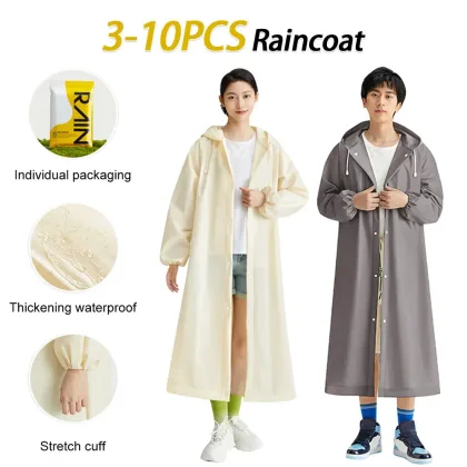 3-10PCS Disposable Adult Raincoat Drawstring Waterproof Rain Coat Portable Long Hooded Rain Coats for Outdoor Travel Emergency