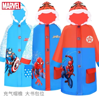 Disney Children Raincoat Boy Kids Spider-Man Poncho Long Waterproof Schoolbag Big Boy Student Raincoat Elsa Raincoat Girl Poncho