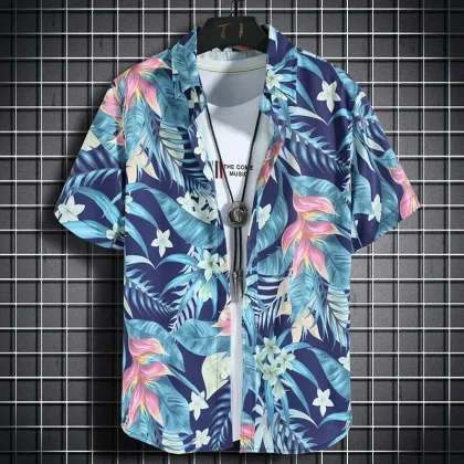 Hawaiian Beach Shirt Children Short Sleeve Casual Shirts Seaside Vacation Kids Boy Girl Loose Clothes Floral Blouse Tops﻿