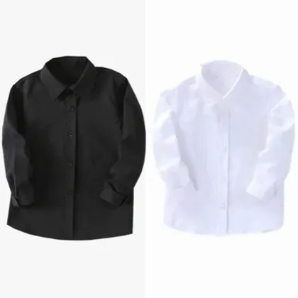 Children Party Performance Shirt Baby Toddler Teen Clothes School Uniform Boys Shirts Black White Long Sleeve Blouse Kids Tops