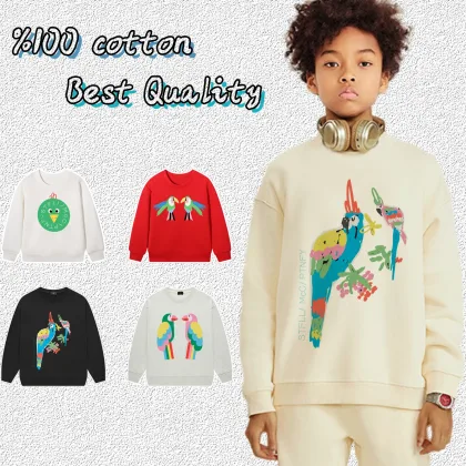 Fashion Kids Sweatshirt Parrot Print Boy Hoodies Autumn New Rainbow Bird Children's Pullover Street Casual Wear Teen Boy sweater