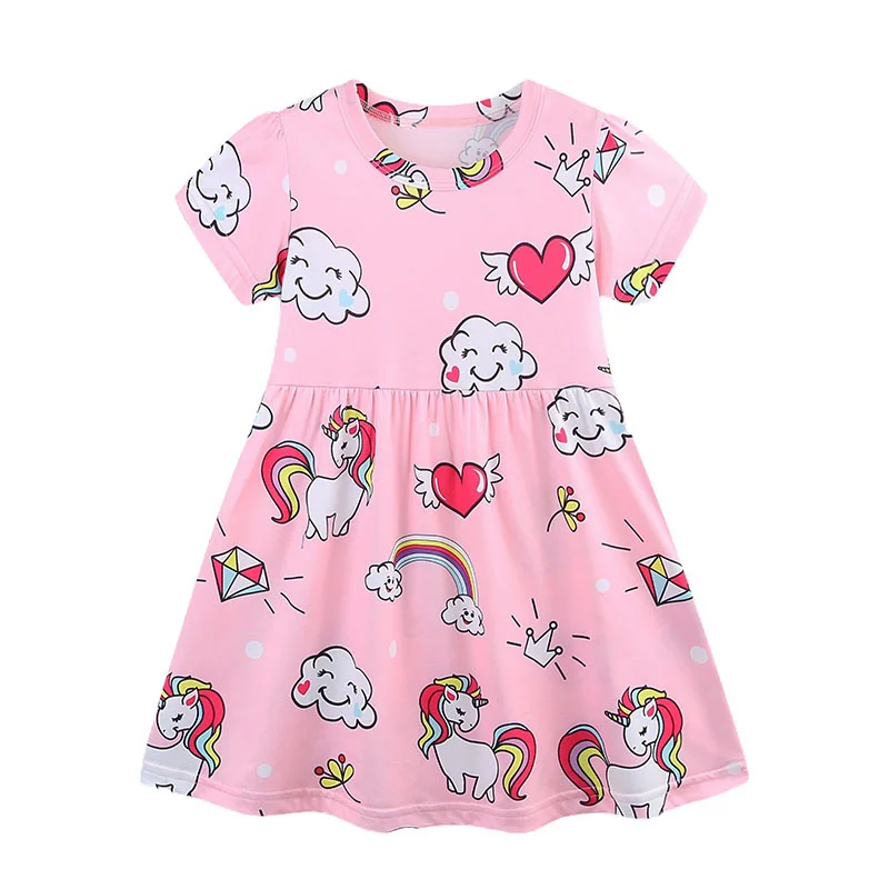 Jumping Meters 3-8T Polyester Summer Princess Girls Dresses All Print Party Birthday Frocks Children's Costume Baby Dresses