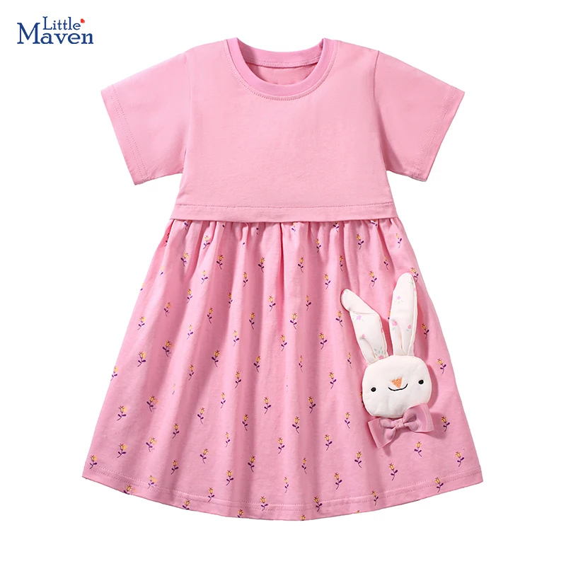 Little maven Children's Clothing Baby Girls 2025 Summer Embroidered Cartoon Casual Rabbits Dresses Dresses Kids Clothes