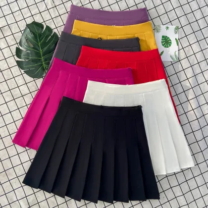 Women's Skirt Summer Clothes Pink Korean Style Preppy School Uniform For Girls Black Pleated Mini Tennis Skirts With Shorts