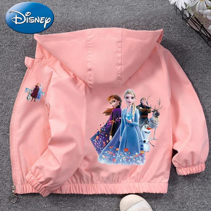Disney Frozen Elsa Children Hoodie Jacket Coats Baby Girls Boy Cartoon Long Sleeved Zipper Windbreaker Kids Waterproof Outerwear