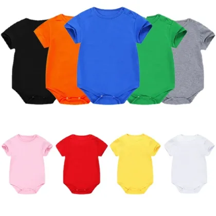Summer Thin Solid Color Baby Short Sleeve Pure Cotton Romper Blue Green Red Yellow Bottomst Onesies 0-24M Newborn Home Bodysuit