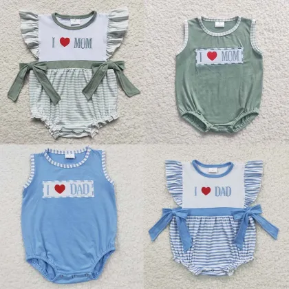 Wholesale Newborn Bubble Romper Embroidery I Love Dad Mom Jumpsuit Toddler Kid Children Summer Matching Boy Girl One-piece
