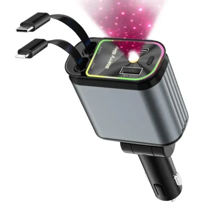 Super Fast Car Phone Charger, 100W Car Phone Charger with Retractable Cables USB and Type-C Port, 4 IN 1 Retractable Car Charger