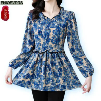 Loose Clothes Women 2024 Autumn Elegant Office Lady Button Basic Shirts Casual Retro Vintage Ruffles Tunic Peplum Tops Blouses