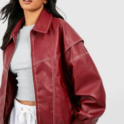 Vintage Solid Lapel Collar Zipper Women's  Leather Jacket Casual Fashion Lapel Long Sleeve Coat  2024 Autumn Winter Outwear Tops