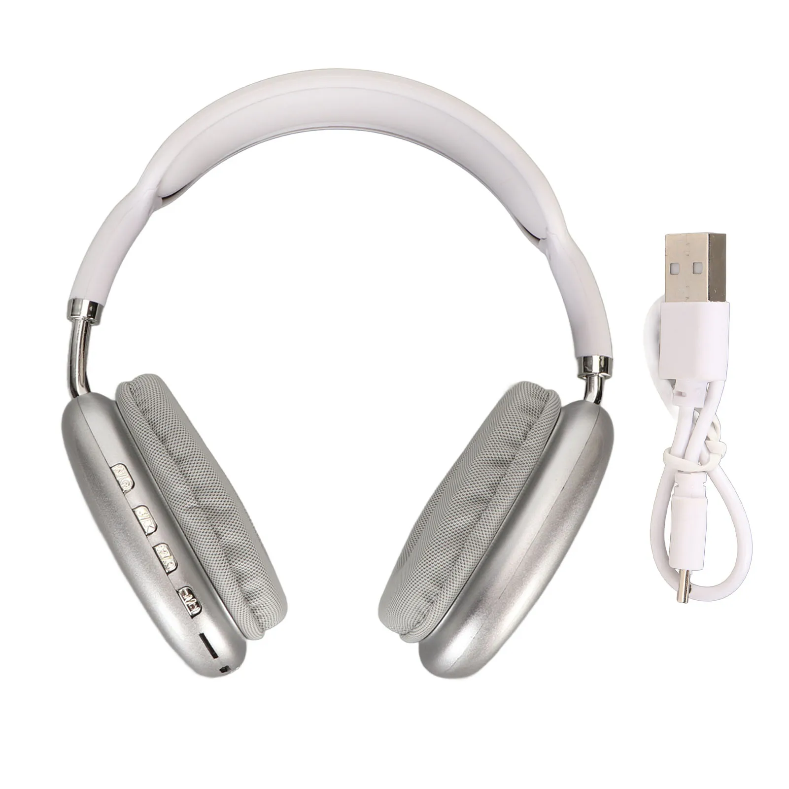 Bluetooth Headphone HiFi Bass Built in Mic Support Memory Card Wireless Headset for Running Travel White Over Ear Headphone