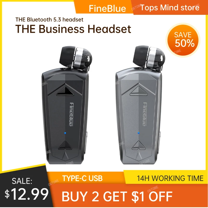Fineblue F520 Mini Wireless Earphone Bluetooth 5.3 Retractable Portable Headset Calls Remind Vibration Sport Run Headphone
