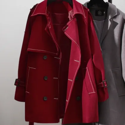 SuperAen Elegant Solid Color Trench Women's 2023 Autumn New England Style Vintage Turn-down Collar Loose Casual Coat