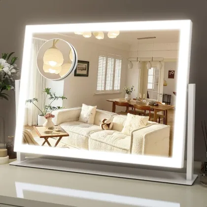 Lighted Makeup Mirror 16.5"x12.5" Hollywood Vanity Mirror with Lights 10X Magnification 3 Color Lighting Modes Smart Touch Cont