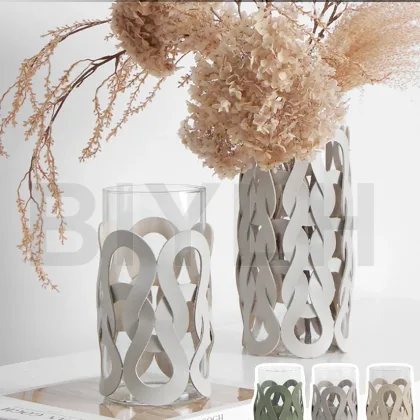 Leather Glass Vase European Luxury Home Decoration Vase Tabletop Vase Decor Leather Wrapped Hydroponic Plant Container Plantpot