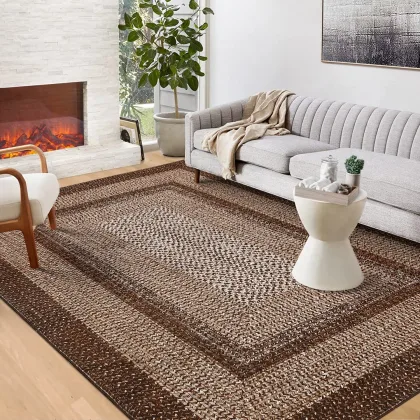 Washable Area Rugs Large Rugs for Living Room Modern Braided Print Non Slip Rug Indoor Floor Cover Accent Carpet for Bedroom