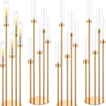 Floor Candelabra 5 Arm 42.5'' Tall Gold Candle Holder, Candelabra Centerpieces for Tables, Metal Candlestick Set with Acry