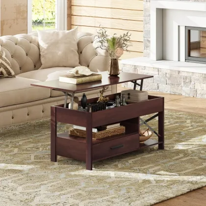 GALAXHERO Lift Top Coffee Table with Hidden Compartment Storage Drawers and Storage Shelf for Living Room Reception Room