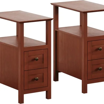 End Tables Living Room Set of 2, 3-Tier Narrow Nightstand with with 2 Drawers, Slim Bedside Tables for Living Room, Bedroom, Sma