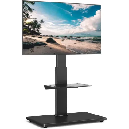 Rfiver Universal Swivel Floor TV Stand with Sturdy Wood Base for 40-77 Inch LCD LED Flat/Curved Screen TVs, Height Adjustable