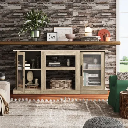 GALAXHERO TV Stand for 65 Inch TV Retro TV Console Cabinet with Storage and Open Shelves Entertainment Center for Living Room